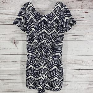 J.Crew Blue Mixed Print Short Sleeve Front Pockets Zip  Romper Size 2